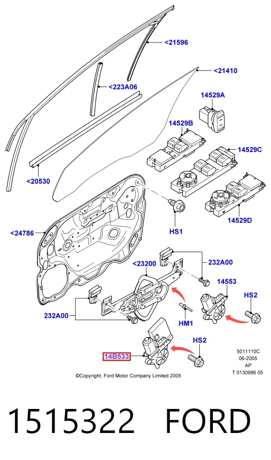 Мотор стеклоподъемника двери передней левой 1515322 Ford
