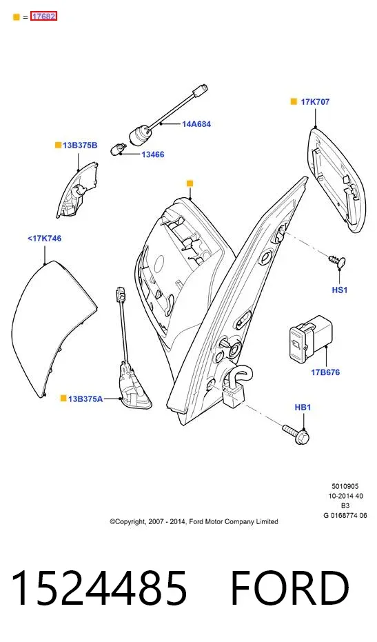 Правое зеркало 1524485 Ford