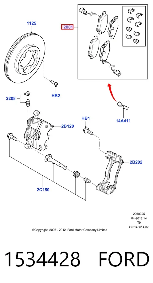 Передние тормозные колодки 1534428 Ford