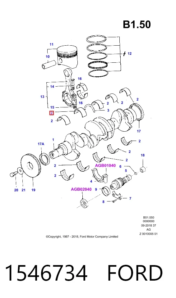 Вкладыши коленвала коренные, комплект, стандарт (STD) 1546734 Ford