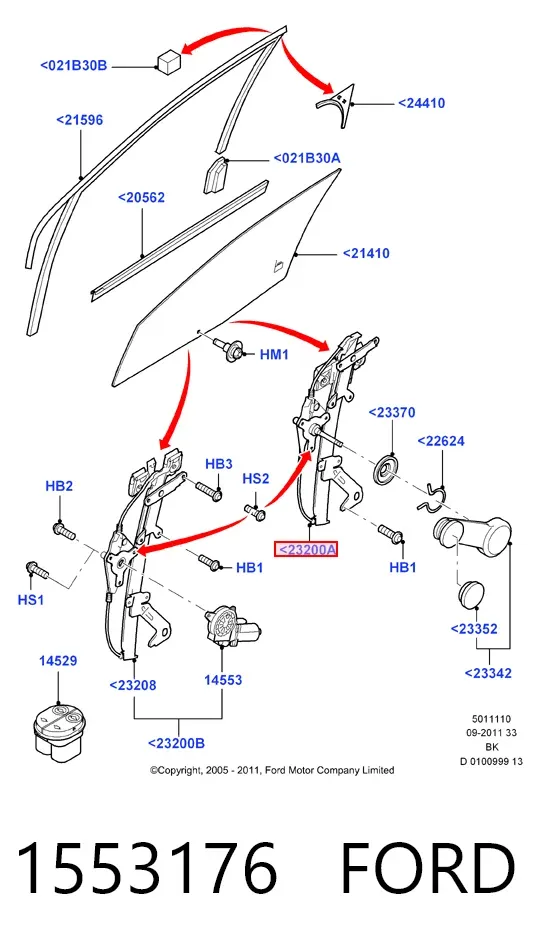 Стеклоподъемник передней левой двери 1553176 Ford