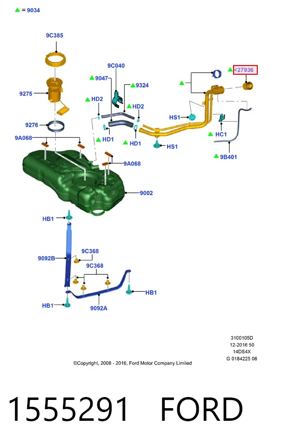 Корпус заливной горловины топливного бака 1555291 Ford