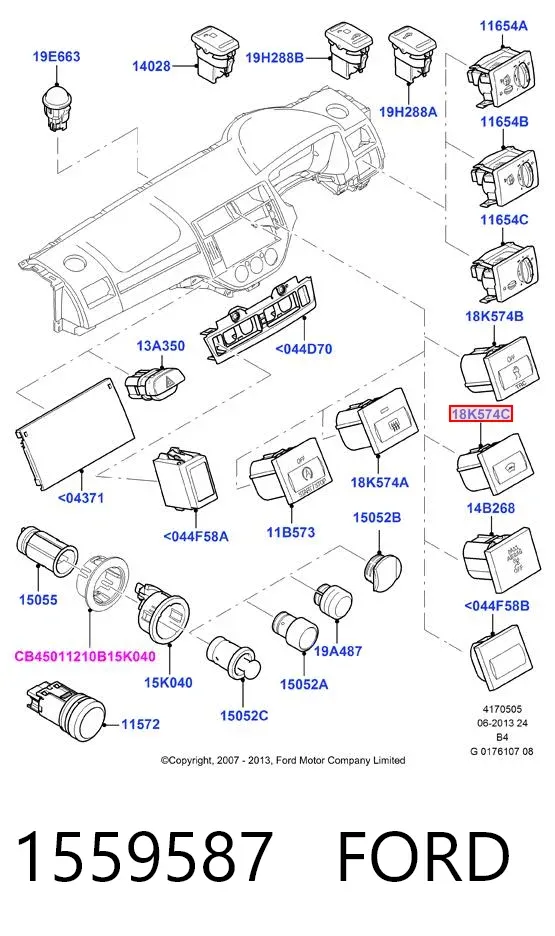 Кнопка включения обогрева заднего стекла 1559587 Ford
