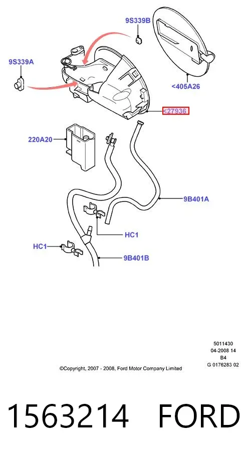 Корпус заливной горловины топливного бака 1563214 Ford
