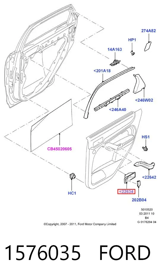 Облицовка внутренней ручки двери передней левой 1576035 Ford