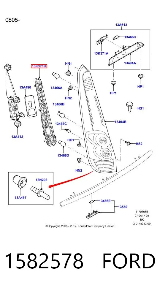 Плата заднего фонаря контактная 1582578 Ford