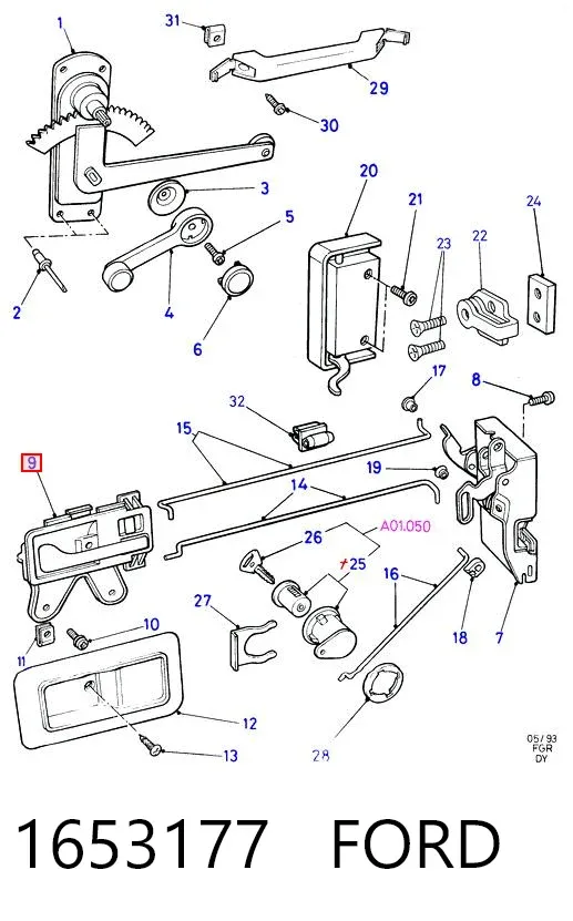 Ручка двери передней внутренняя правая 1653177 Ford