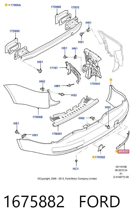 Правый катафот заднего бампера 1675882 Ford