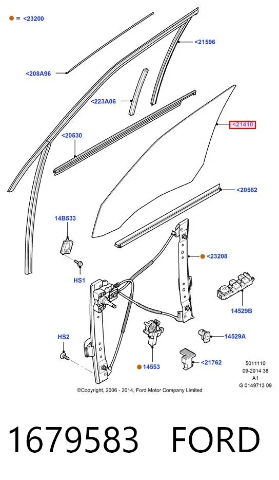 Стекло двери передней правой 1679583 Ford