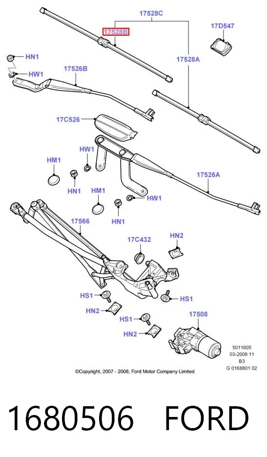 Щетка-дворник лобового стекла водительская 1680506 Ford