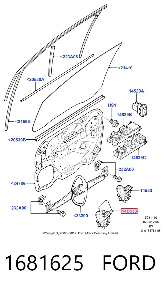 Мотор стеклоподъемника двери передней левой 1681625 Ford