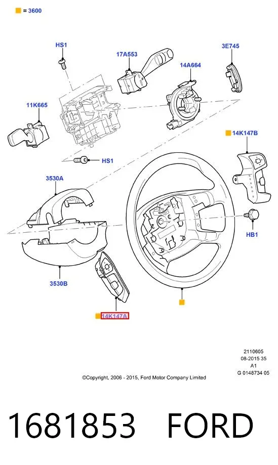 Блок кнопочных переключателей рулевого колеса 1681853 Ford