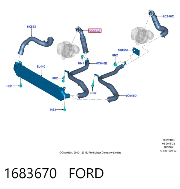 Патрубок воздушный, выход из турбины/компрессора (наддув) 1683670 Ford
