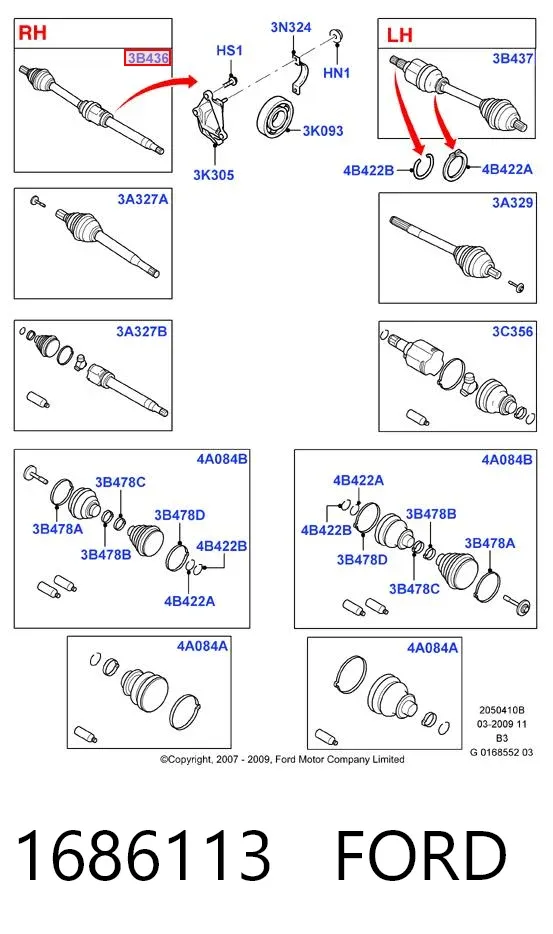 Правая полуось 1686113 Ford