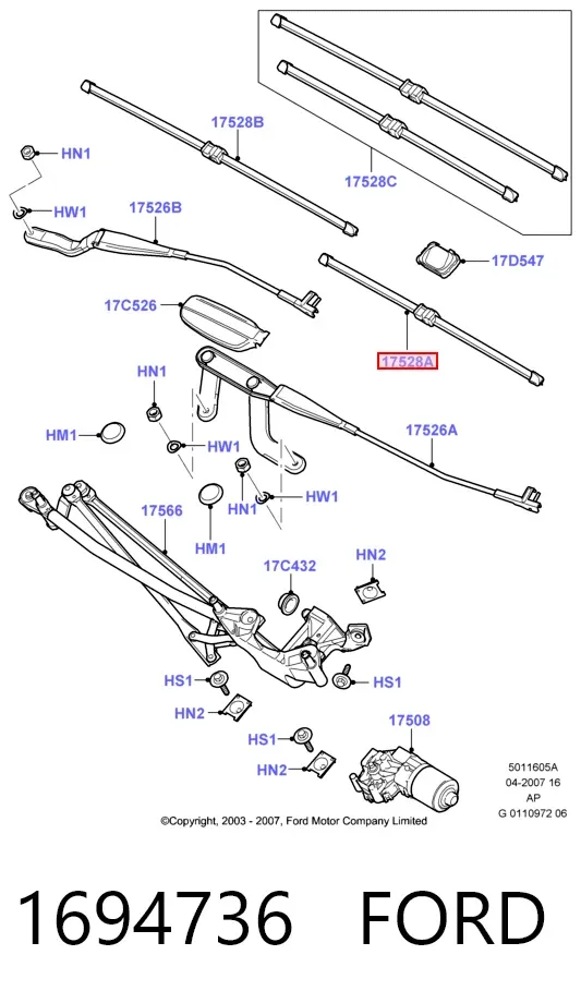 Дворник задний 1694736 Ford