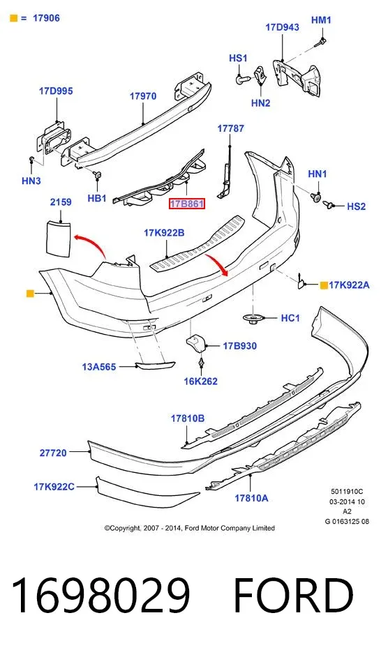 Кронштейн бампера заднего центральный 1698029 Ford