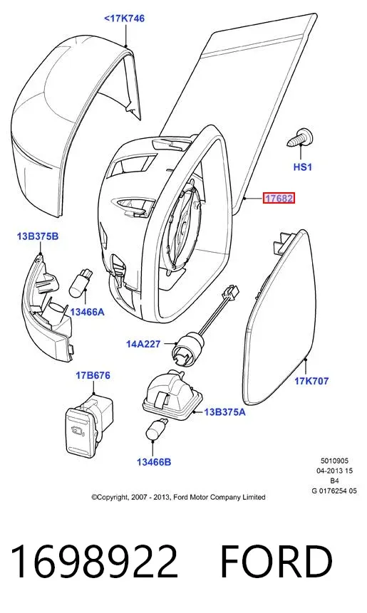 Левое боковое зеркало 1698922 Ford