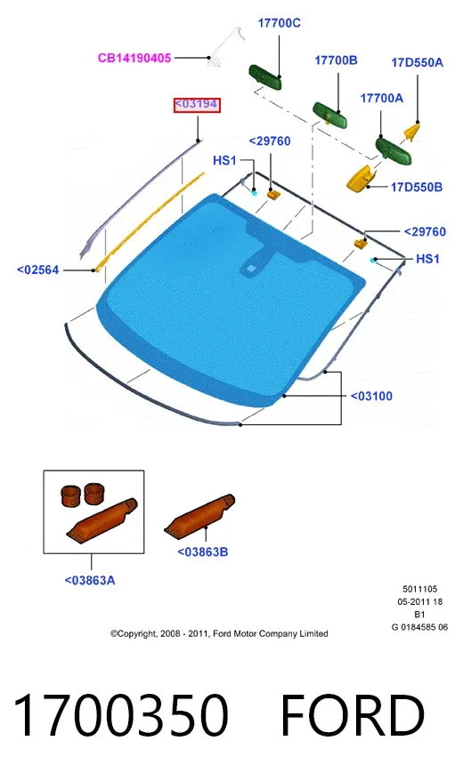 Молдинг лобового стекла левый 1700350 Ford