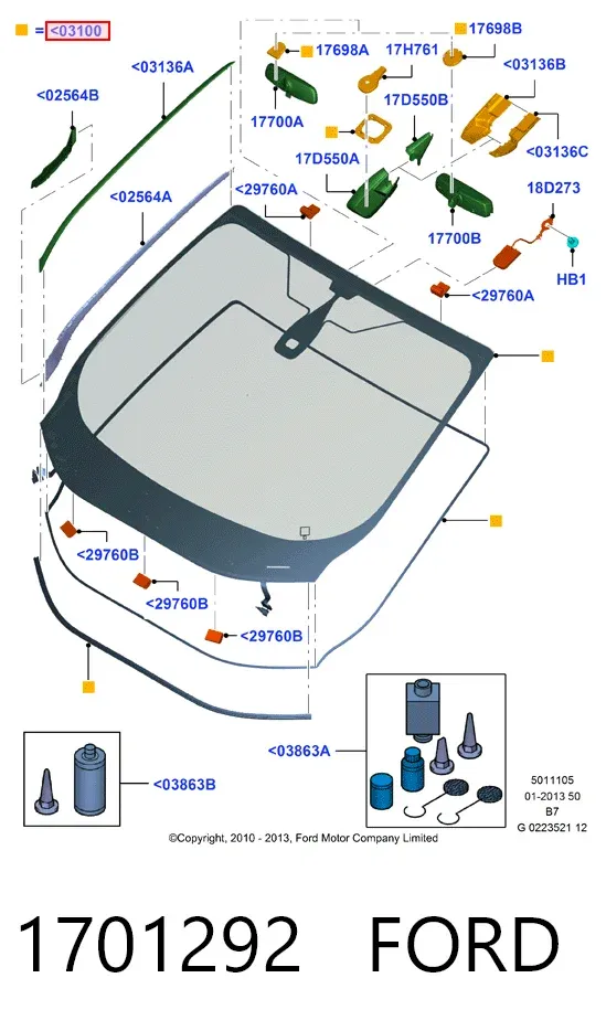 Лобовое стекло 1701292 Ford