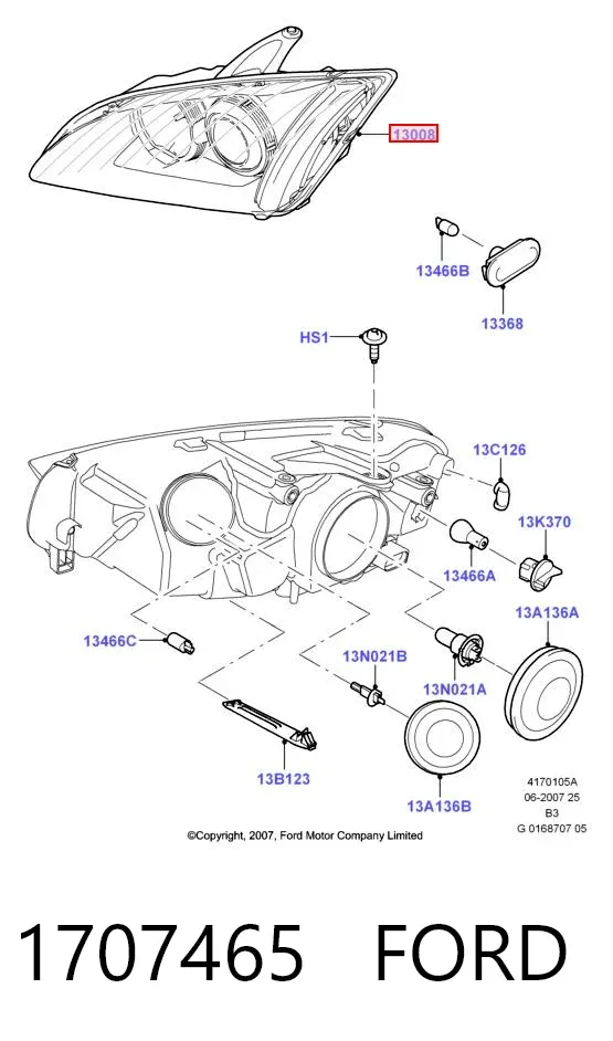 Правая фара 1707465 Ford