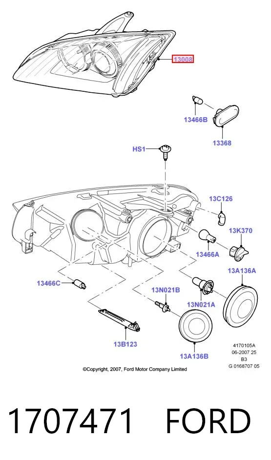 Левая фара 1707471 Ford
