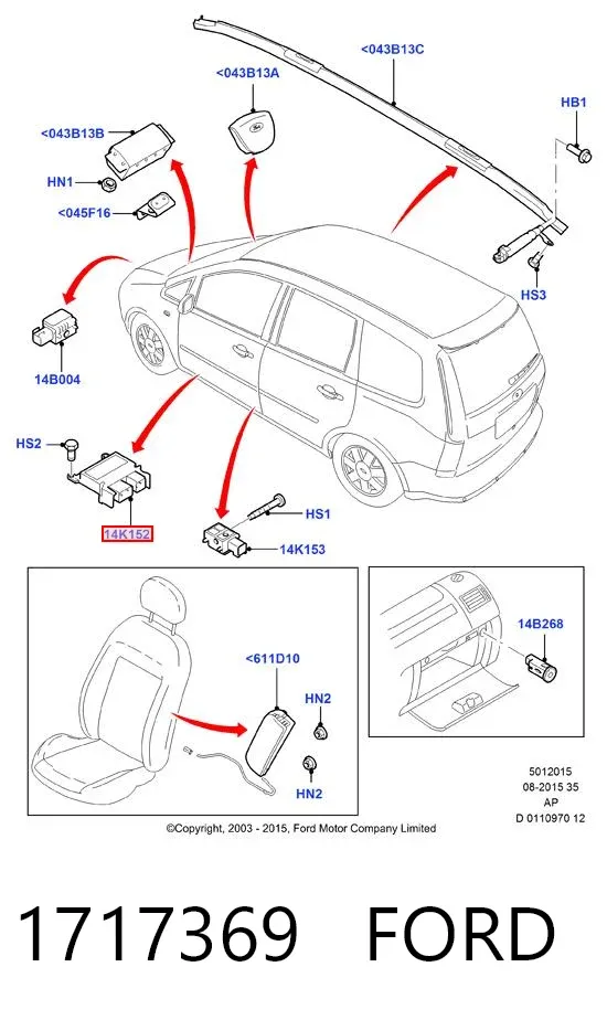 Модуль-процессор управления подушкой безопасности (ЭБУ AIRBAG) 1717369 Ford