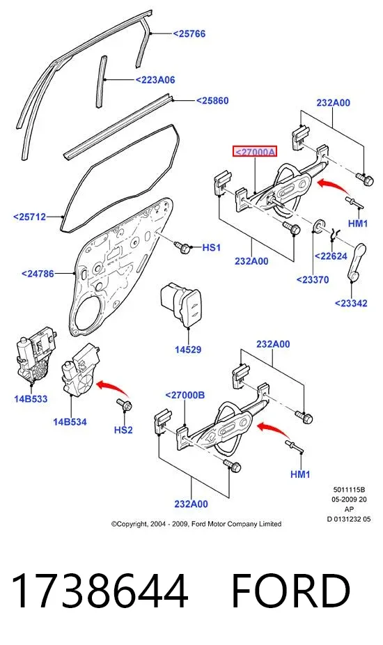 Механизм стеклоподъемника двери задней левой 1738644 Ford