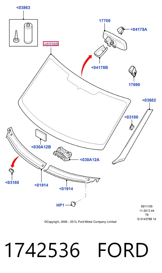 Лобовое стекло 1742536 Ford