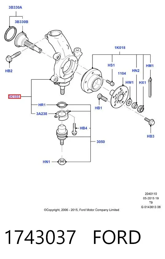 Цапфа передняя левая 1743037 Ford