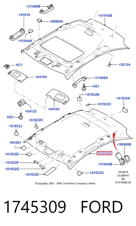 Обивка крыши (потолок) 1745309 Ford