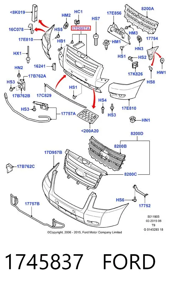 Центральная часть переднего бампера 1745837 Ford