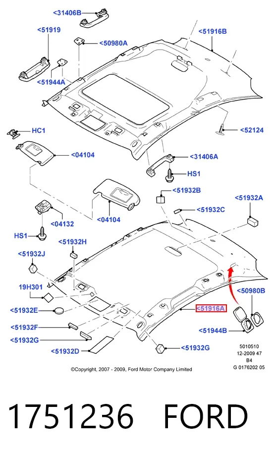 Обивка крыши (потолок) 1751236 Ford