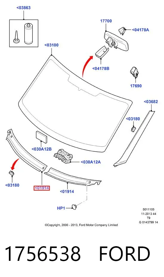 Решетка дворников правая 1756538 Ford