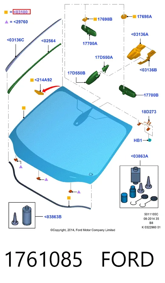 Лобовое стекло 1761085 Ford