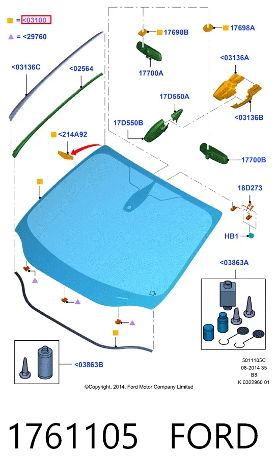 Лобовое стекло 1761105 Ford