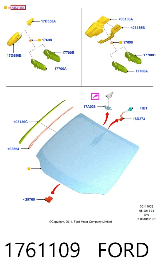 Лобовое стекло 1761109 Ford