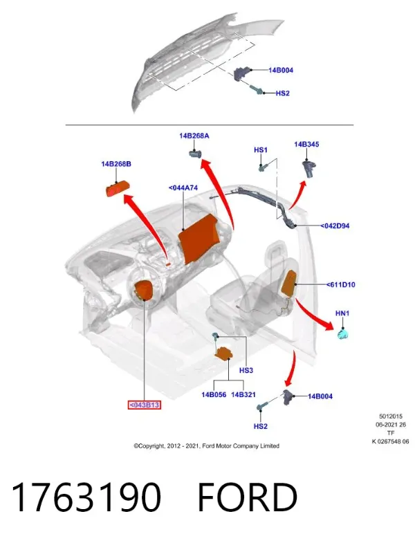 Подушка безопасности водителя 1763190 Ford