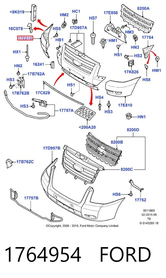 Бампер передний, левая часть 1764954 Ford