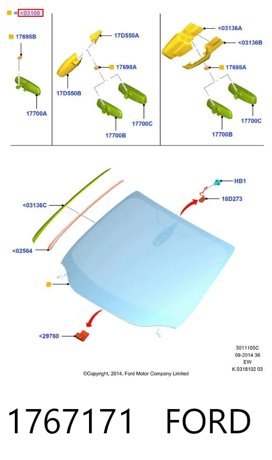 Лобовое стекло 1767171 Ford