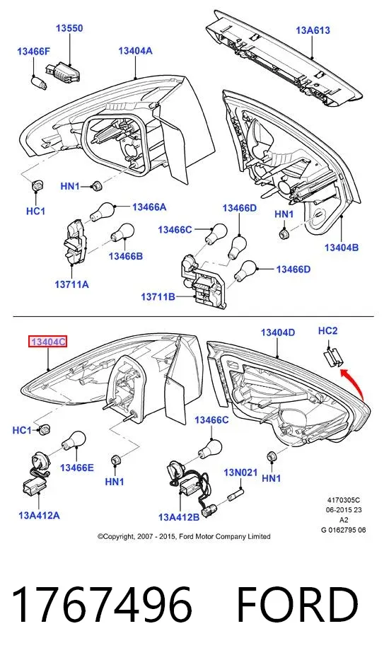 Фонарь задний левый внешний 1767496 Ford