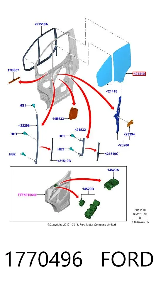 Стекло двери передней правой 1770496 Ford