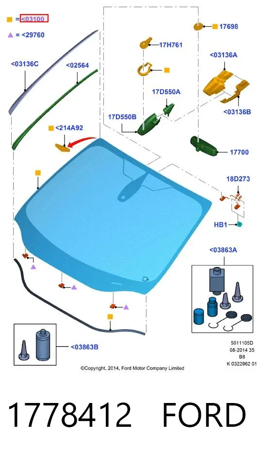 Лобовое стекло 1778412 Ford