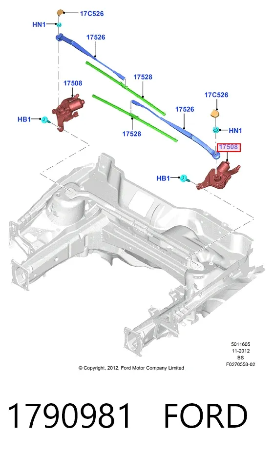 Мотор стеклоочистителя лобового стекла правый CV4417504AE Ford