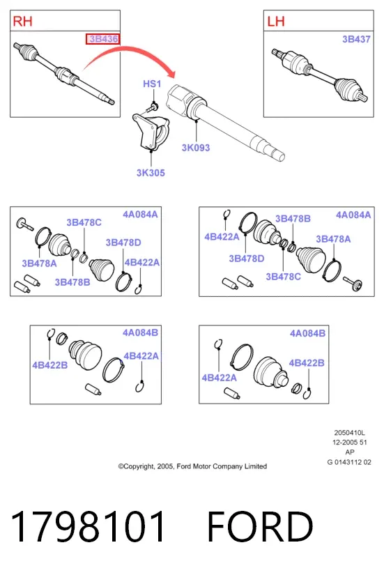Правая полуось 1798101 Ford