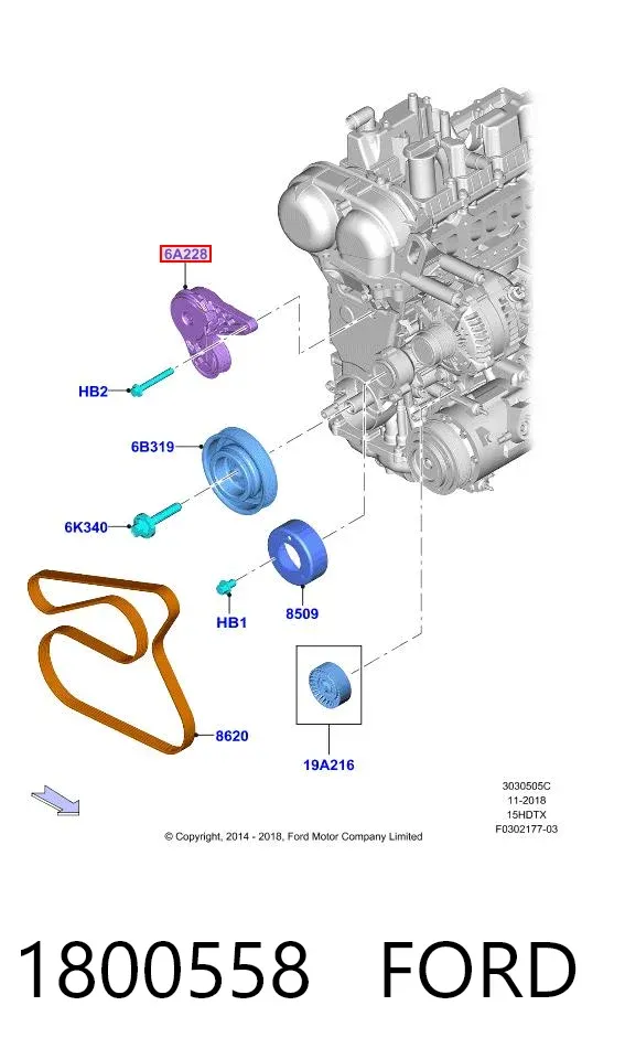 Натяжитель приводного ремня 1800558 Ford