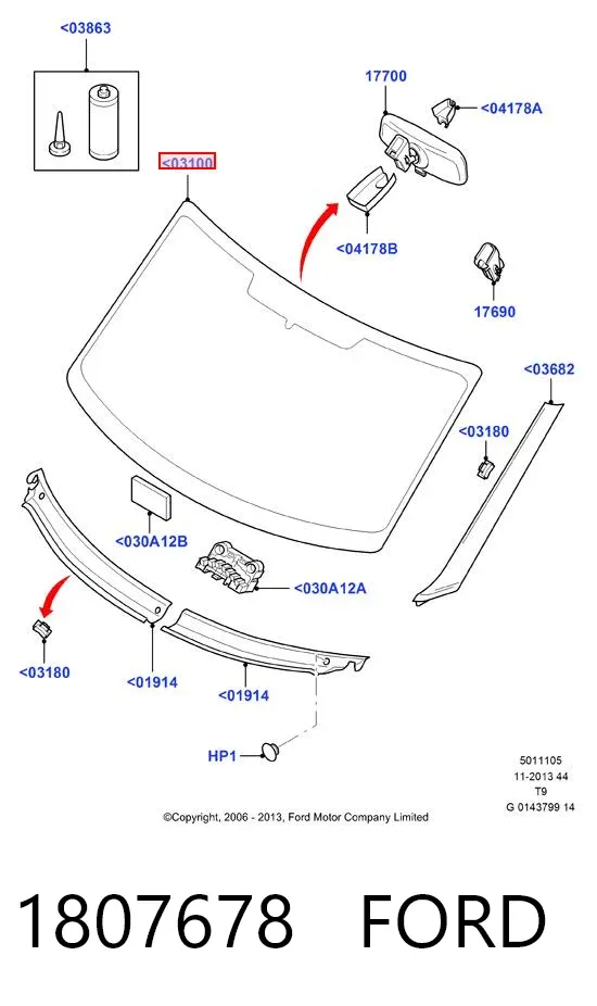 Лобовое стекло 1807678 Ford