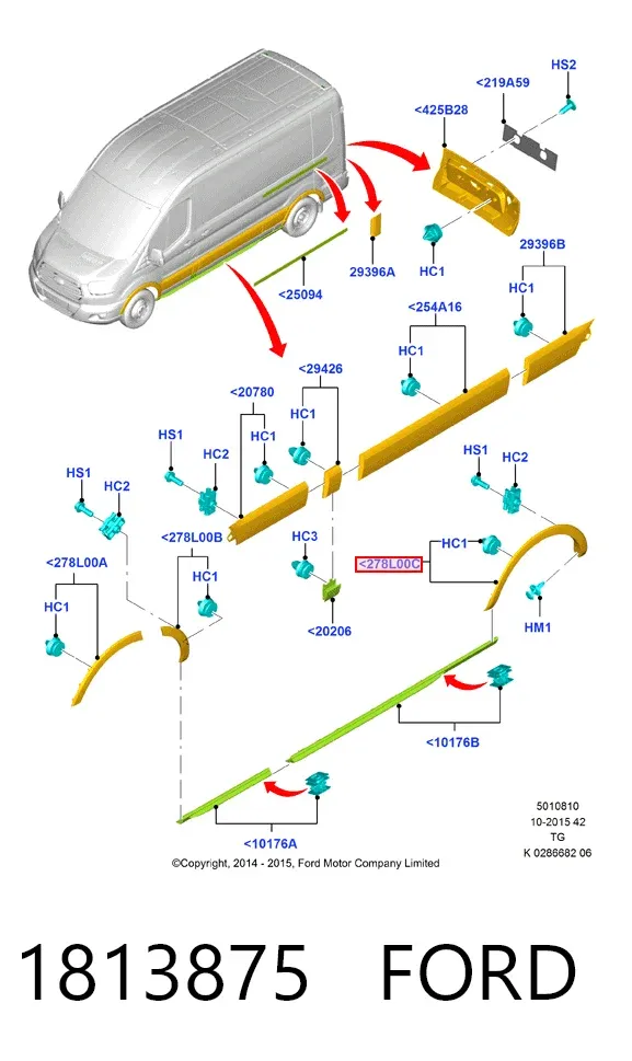Расширитель (накладка) арки заднего крыла левый KK3129067AA5CND Ford