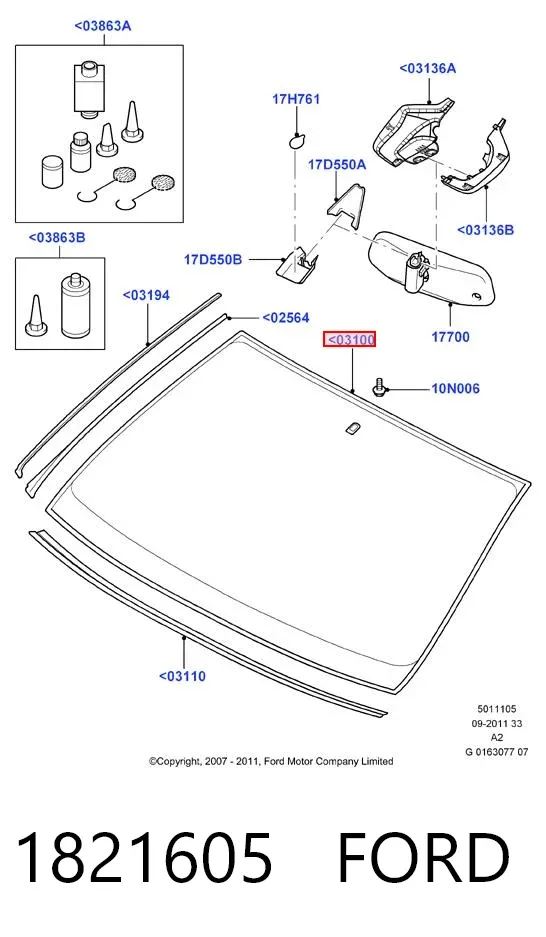 Лобовое стекло 1821605 Ford