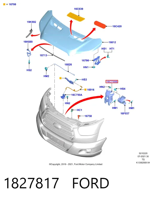 Кронштейн замка капота 1827817 Ford