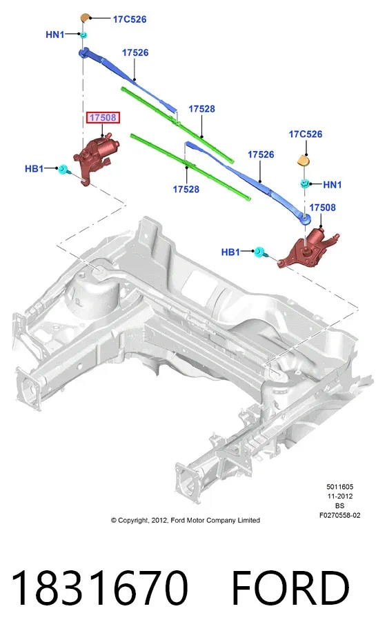Мотор стеклоочистителя лобового стекла правый 1831670 Ford